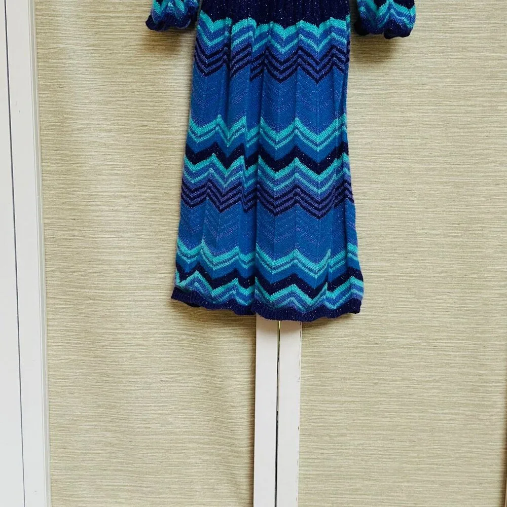 Justice Girls Size 10 Sweater Dress Purple Blue Chevron Sequin Sparkle Knit